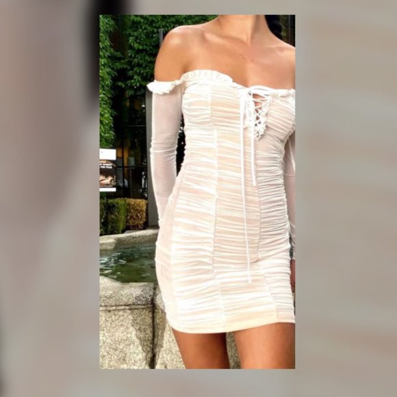 White Fashion Nova Ribbed Dress - Picture 1 of 3